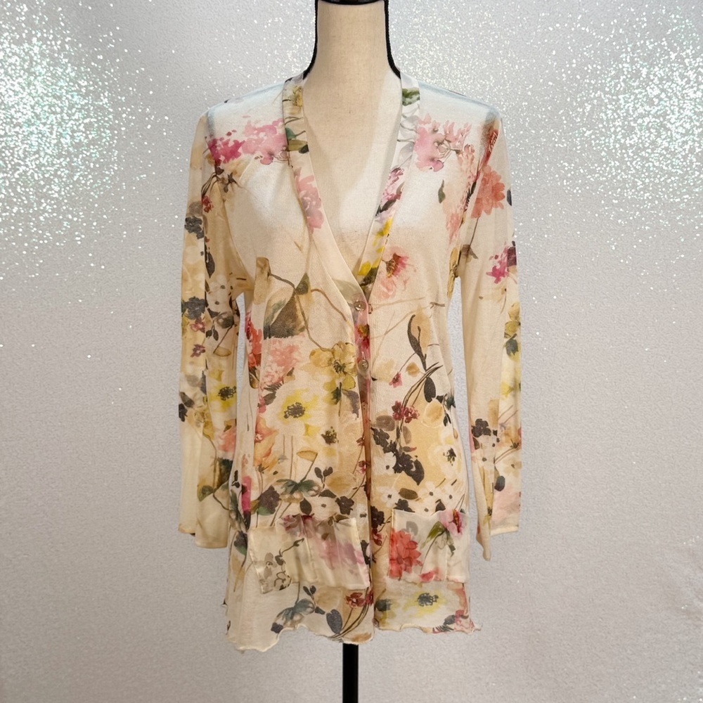Tricot Chic floral button down cardigan size 12 women’s